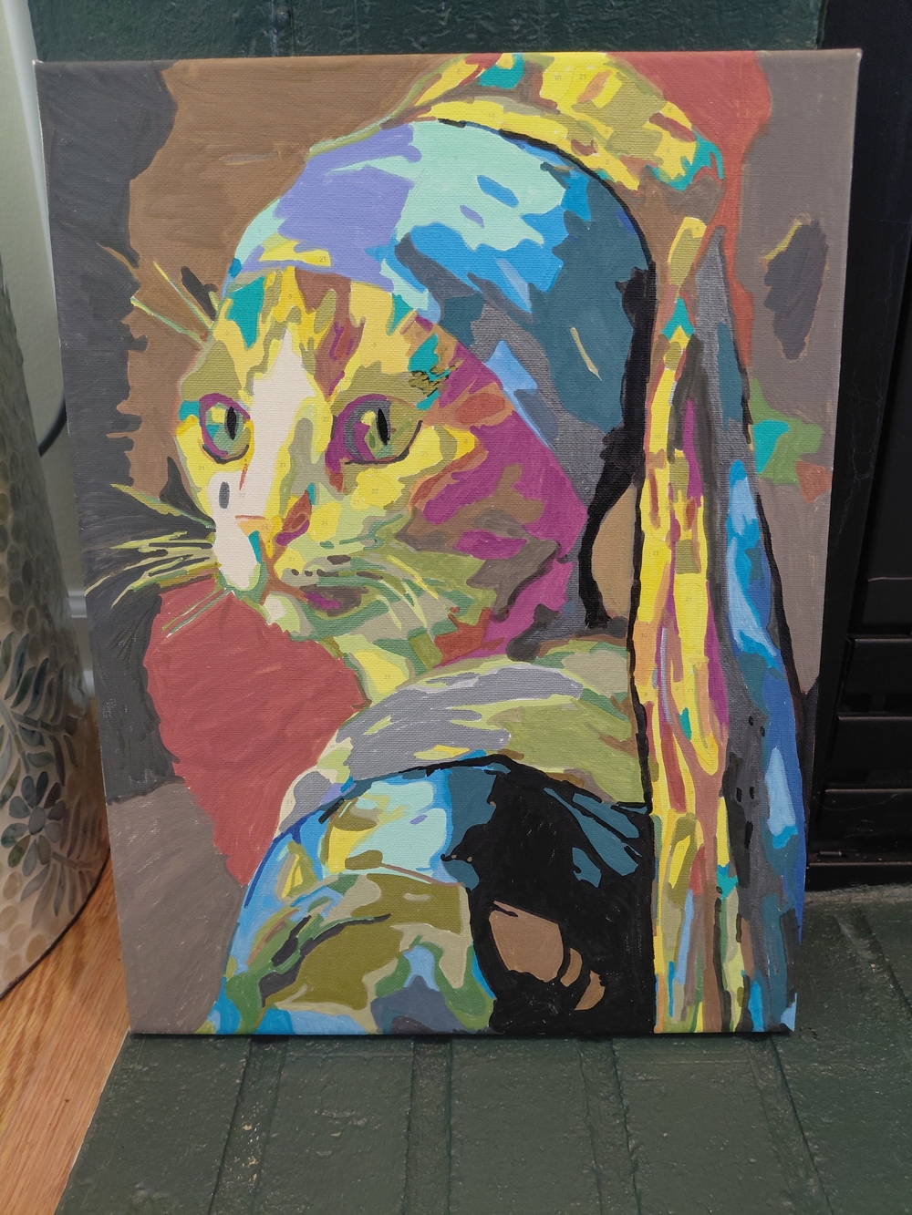 Vibrant Multicolor Cat Canvas Art- Contemporary Pet Portrait